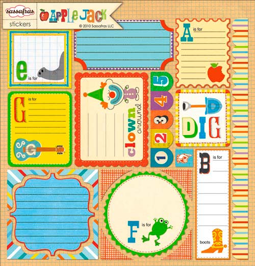 Sassafras Lass - Winter 2010 - Stickers - Apple Jack - Journal Tags 12x12