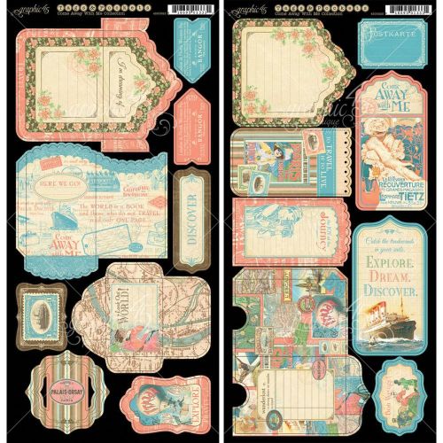 Graphic 45 - Come Away With Me Cardstock Die-Cuts 6"X12" Sheets 2/Pkg - Tags & Pockets