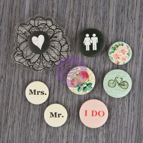 Prima Marketing Inc - Something Blue Collection - 8 - Flair Buttons With 2"X2" Clear Stamps