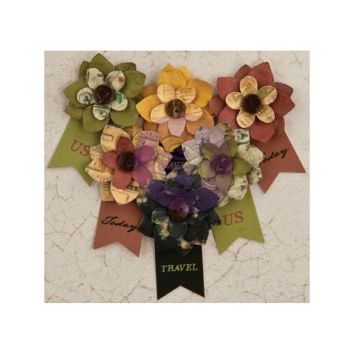 Prima Marketing Inc - Time Traveler's Memories - Paper Flowers - Hard Time 2.25" W/Banner, 6/Pkg