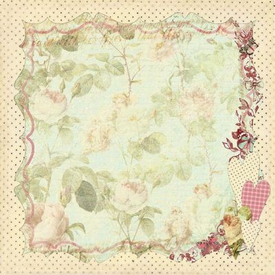 PRIMA MARKETING INC -  ART STITCHED MULBERRY PAPER - RED HEARTS ON CREAM