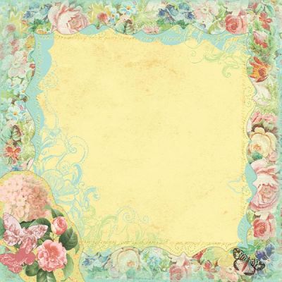 PRIMA MARKETING INC -  ART STITCHED MULBERRY  PAPER - ROSES AND BUTTERFLIES ON YELLOW