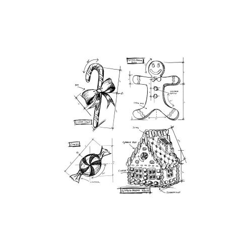 Tim Holtz - Collection - Stampers Anonymous - Cling Rubber Stamp Set - Christmas Blueprint 3