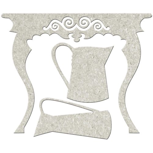 Fab Scraps - Die-Cut Grey Chipboard Word - Table 3.75"X3" & 2 Jugs To 1.75"X1"