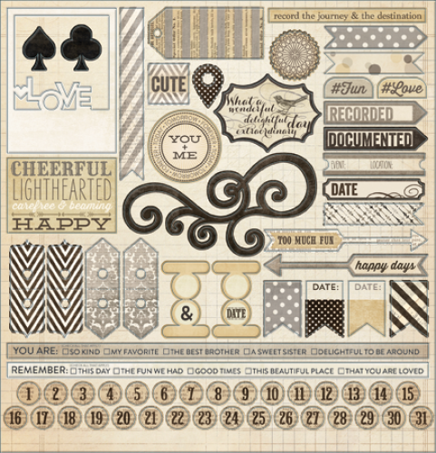 My Mind's Eye - Lost & Found - Record It - Antique - By Jen Allyson - 12x12 Sticker Accessorie Sheet