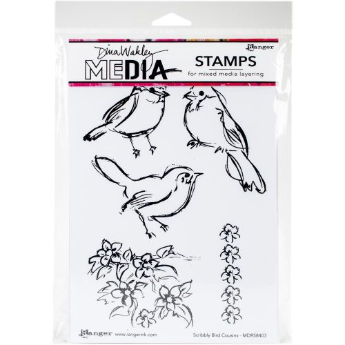 Ranger - Dina Wakley Media - Cling Stamps 6"X9" - Scribbly Bird Cousins