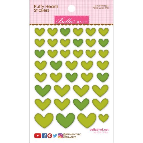 Bella Blvd - Puffy Hearts Stickers 4.25"X6" - Pickle Juice Mix
