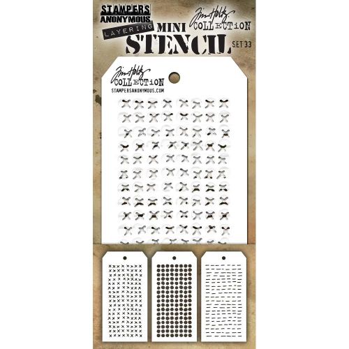 Tim Holtz - Collection - Stampers Anonymous - Mini Layered Stencil Set 3/Pkg - Set #33