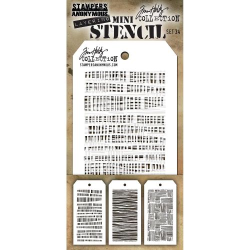 Tim Holtz - Collection - Stampers Anonymous - Mini Layered Stencil Set 3/Pkg - Set #34