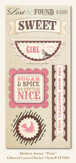 My Minds Eye - Lost & Found - Madison Avenue "Pretty" Glittered Layered Sticker