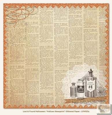 My Minds Eye - Lost & Found Halloween - Hallows Newsprint Glittered Paper