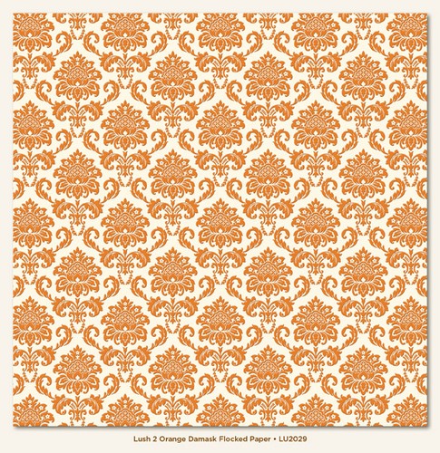 My Minds Eye - Lush Orange Damask Flocked Paper