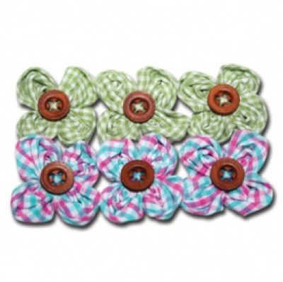Maya Road - Gingham Fabric Blossoms - Green and Pink/Blue